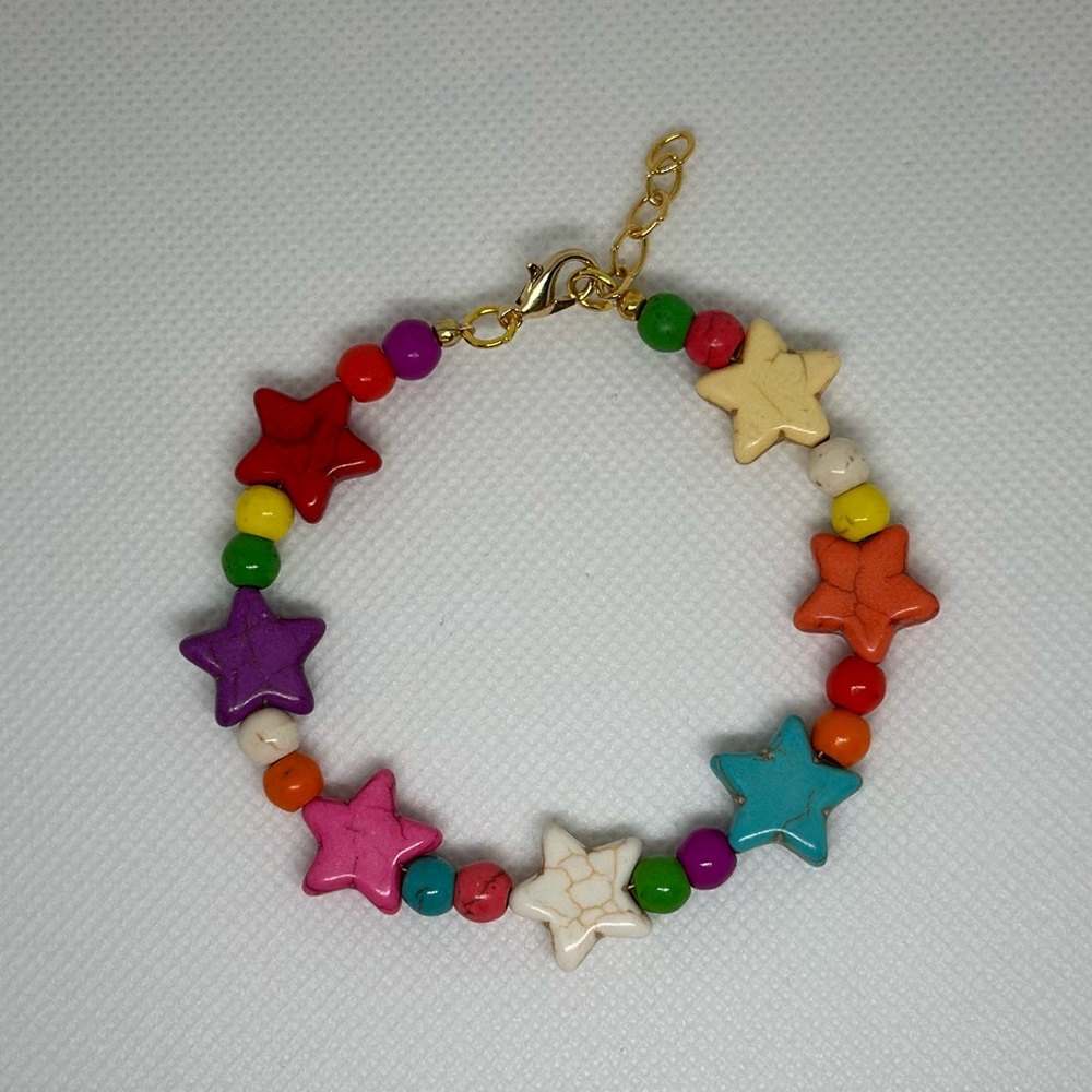 Handmade Gold Wire Bracelet with Star Howlite Beads